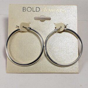 Stylish and Durable Silver-Tone Hoop Earrings w/ Secure Latch-Back Closure Women